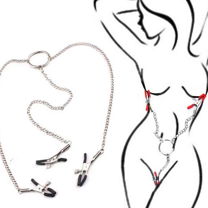 Tanie Trzygłowy łańcuch BDSM zacisk na piersi i biżuteria do ciała…